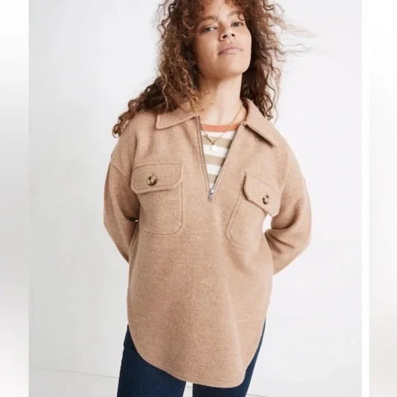 Madewell Wool Quarter-Zip Pullover Sweater - Picture 1 of 9